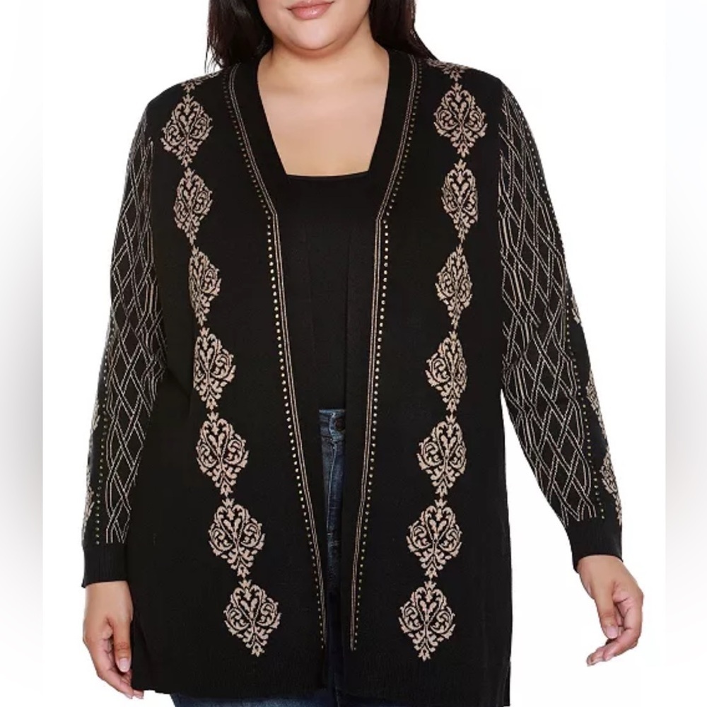 Belldini
Plus Size Lurex Jacquard Open-Front Cardigan Sweater